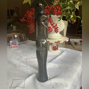 Black Marble  Stone Figure Man Women in Embrase 12 1/4 inch Vintage Solid Stone